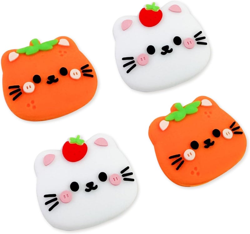 FlyingMage Switch Joycon Thumb Grips Caps, 4 PCS Cute Kawaii 3D Silicone Analog Thumbstick Button Cover Compatible with Nintendo Switch Lite/OLED Joystick Caps (Orange+White Cat) - Image 1